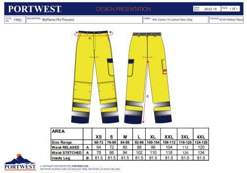 Pantaloni Bizflame Work Hi-Vis, galben, regular, Bizflame Pro, Portwest